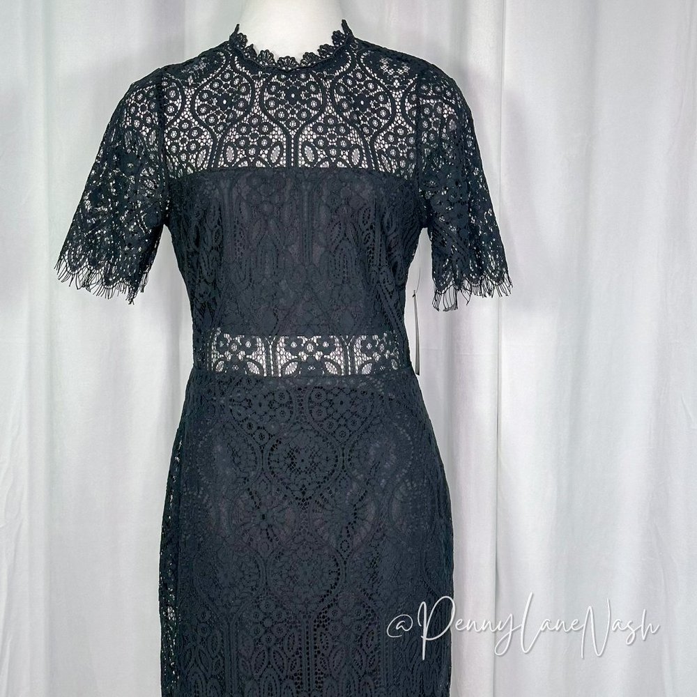 NWT Lulu's Remarkable Black Sheer Lace Short Sleeve Midi Dress - Picture 3 of 15
